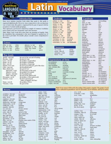 Latin Vocabulary: a QuickStudy Laminated Reference Guide - VERY GOOD