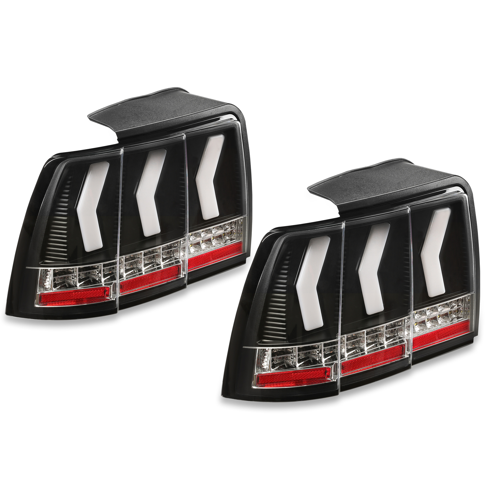 For 1999-2004 Ford Mustang Sequential Signal LED Tail Lights w/ Red Tube Black