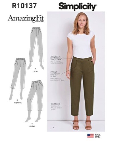 Simplicity R10137 AMAZING FIT Pegged Ankle Pants or Pedal Pushers Sz 16-24 S8842