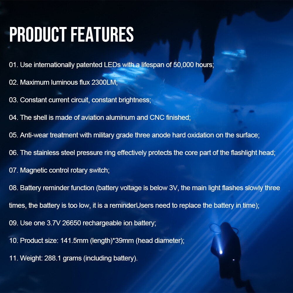 Trustfire 2300LM LED Scuba Light underwater flashlight Diving Light Flashlight W