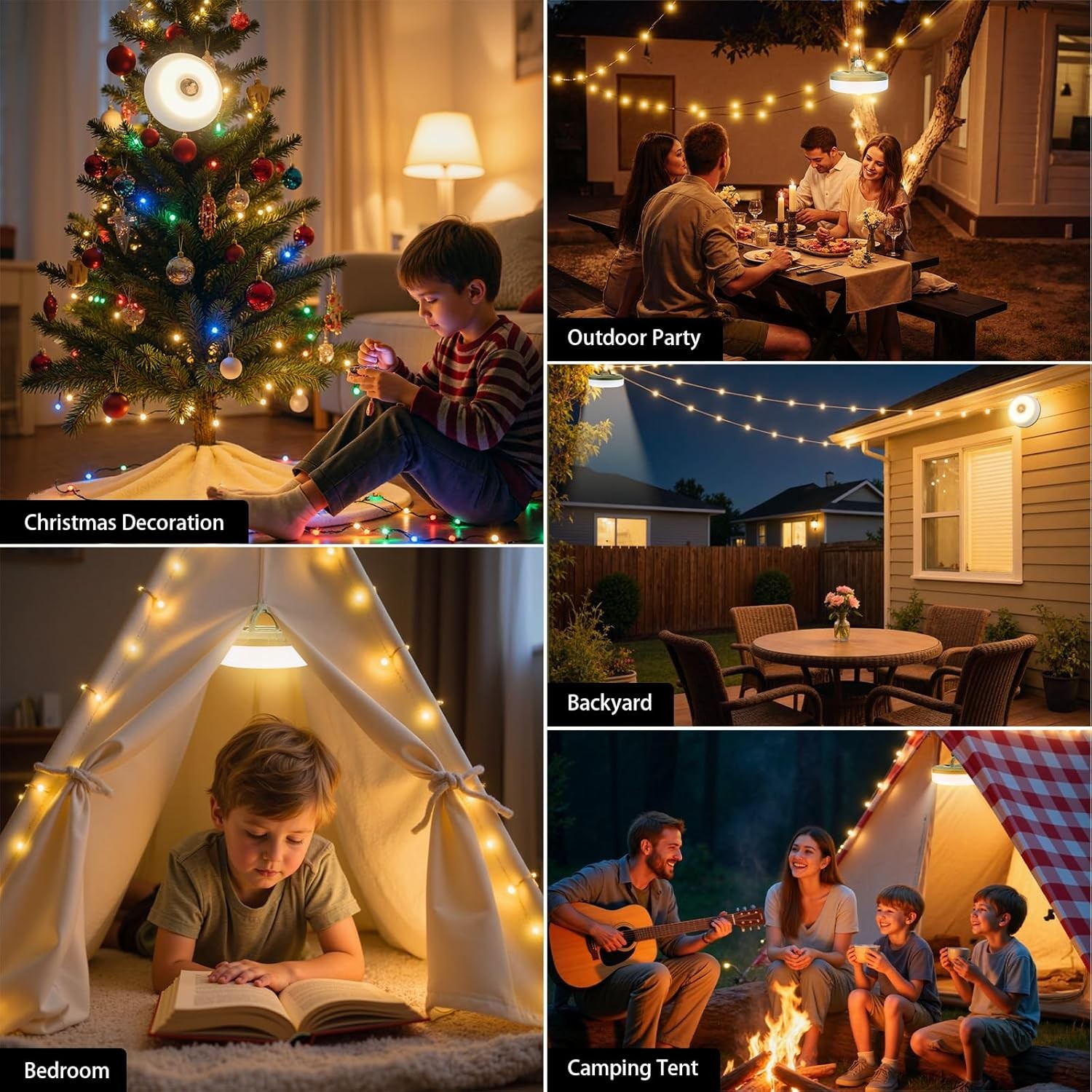 Camping String Lights, 4 in 1 Portable Camping Light Rechargeable, 8 Lighting