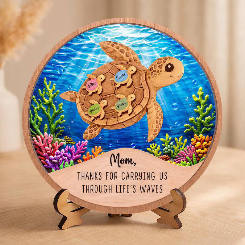 Custom Sea Turtle Family Wall Sign with Rope