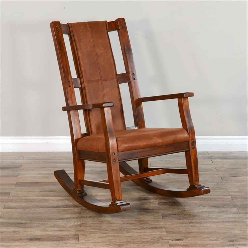 Maklaine Farmhouse Mahogany Wood Rocking Chair in Dark Chocolate