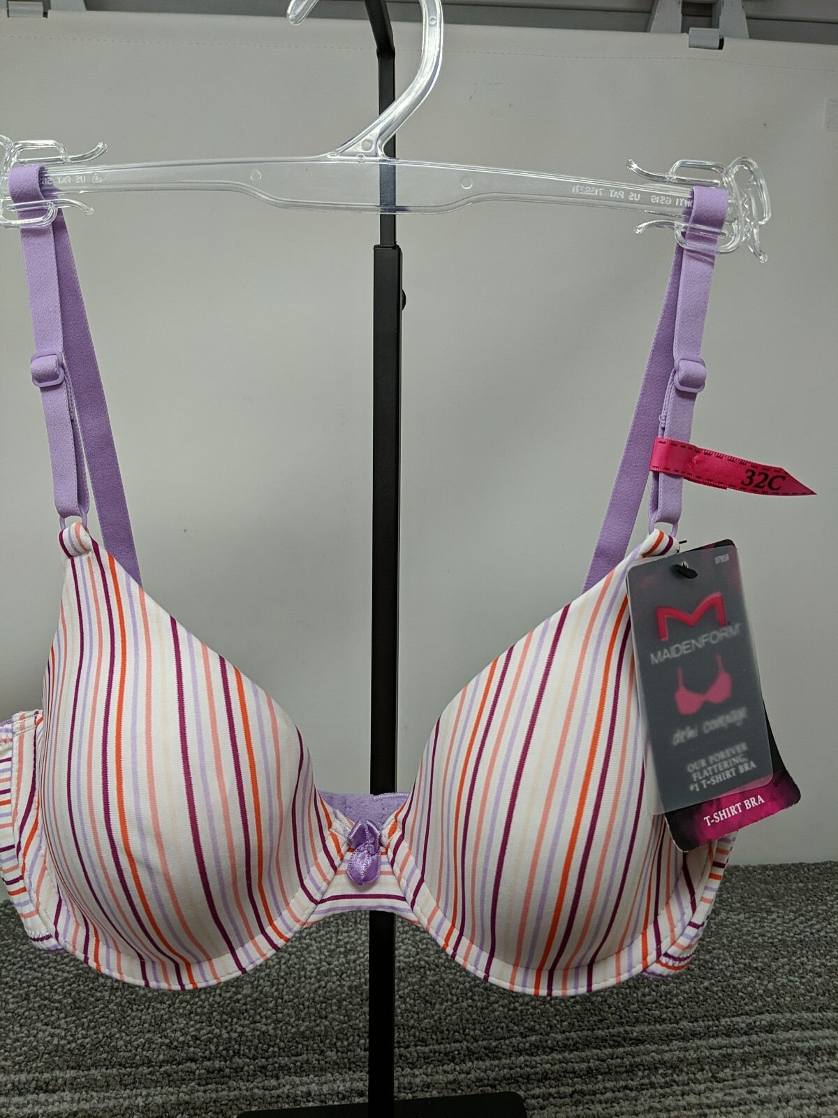 Maidenform 32C One Fab Fit  Demi Underwire T-Shirt Stripe Bra 07959 B4S NWT $38