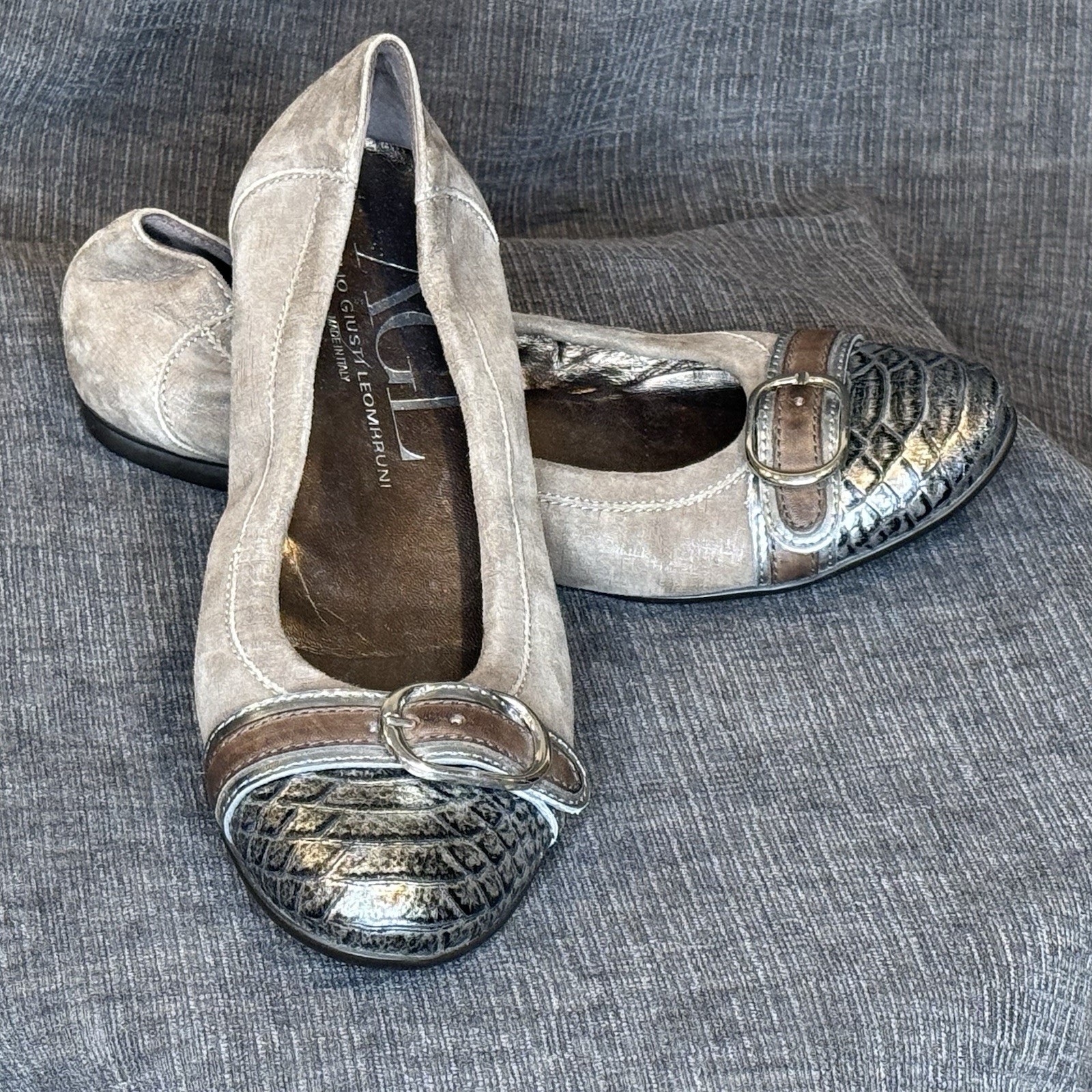 AGL Italy Taupe Leather w/ Relief Cap Toe Ballet Flats Women Sz 7.5 US VGUC