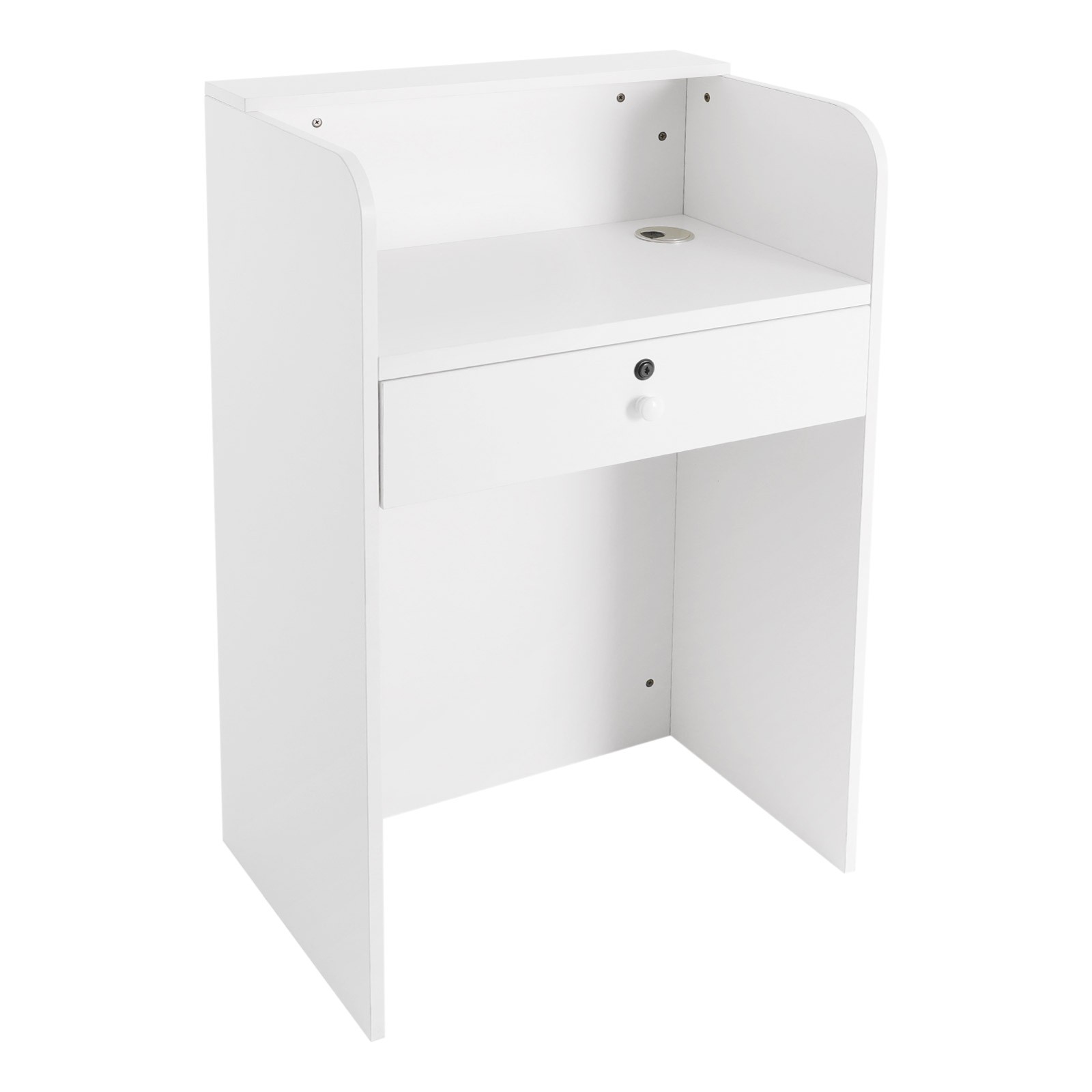 Melamine Reception Desk LED Light Front Counter Checkout Desk with Storage