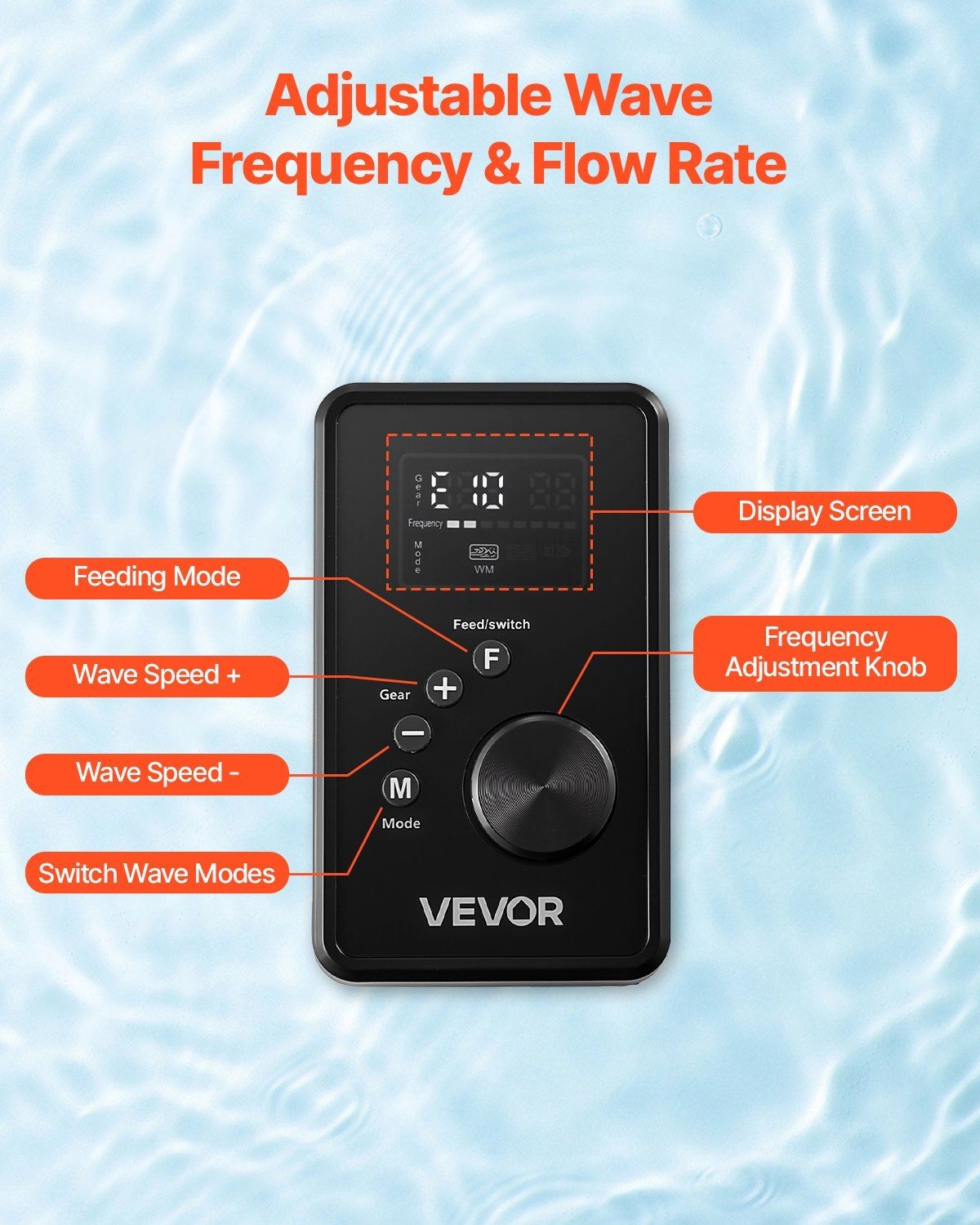 Digital 25W 2380GPH Aquarium Wave Maker with Adjustable Flow Pump