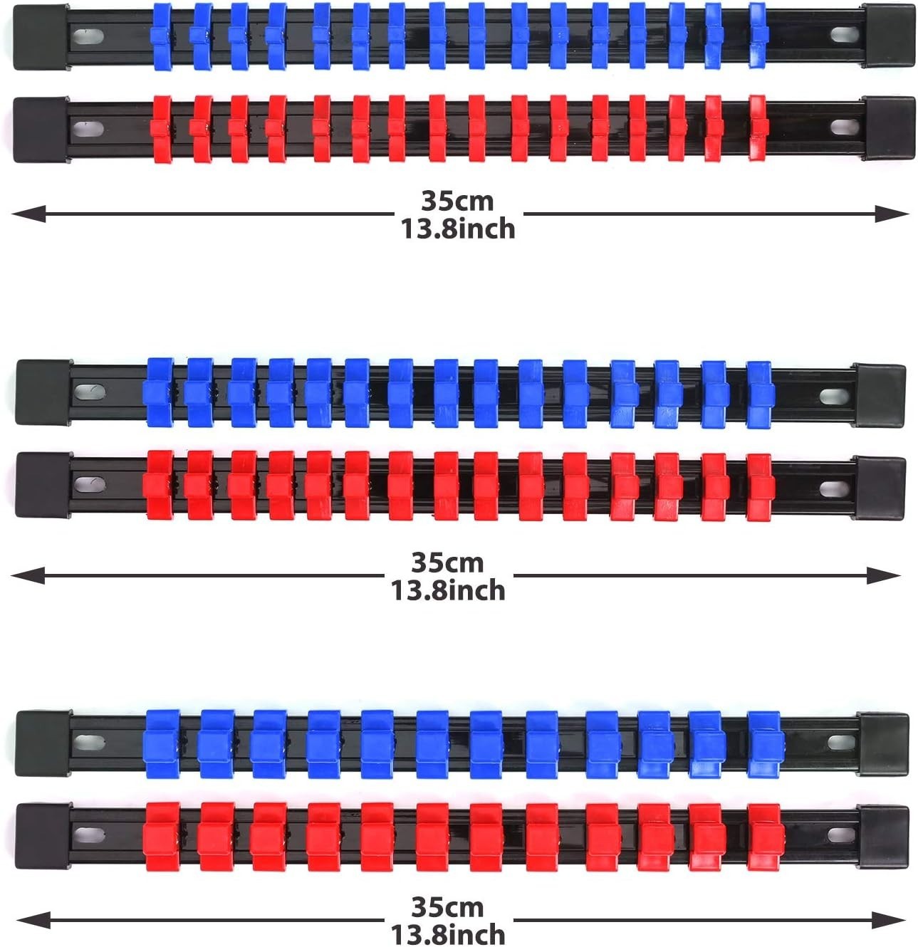 Versatile 6PC Socket Organizer with Removable Clips - Blue & Red Design