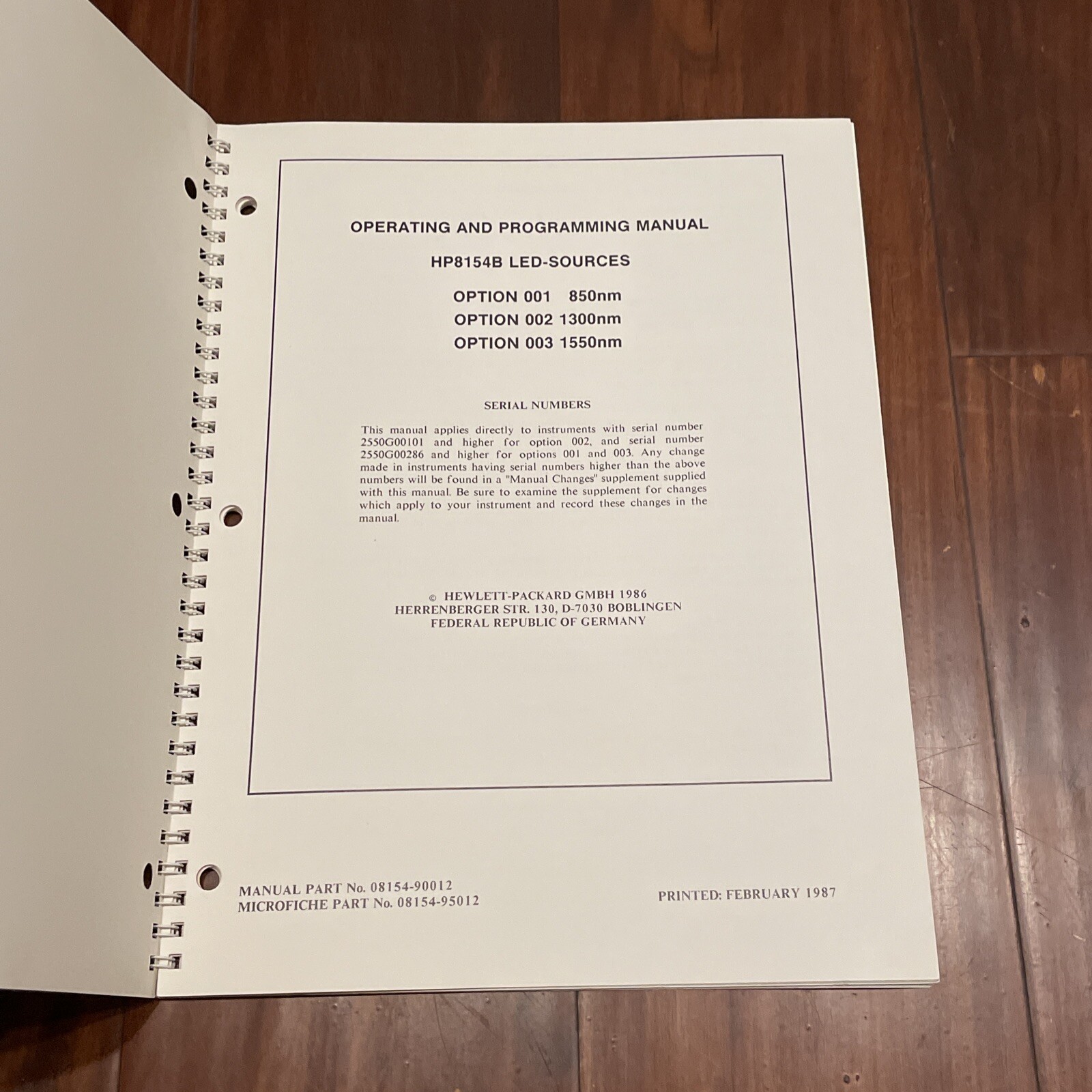 HP 8145B LED-Sources Operating & Programming Manual 08154-90012