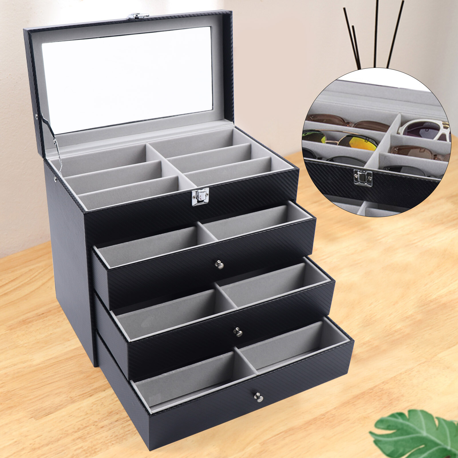 24-Slots Multiple Glasses Organizer Eyeglass Sunglass Storage Box Display Holder