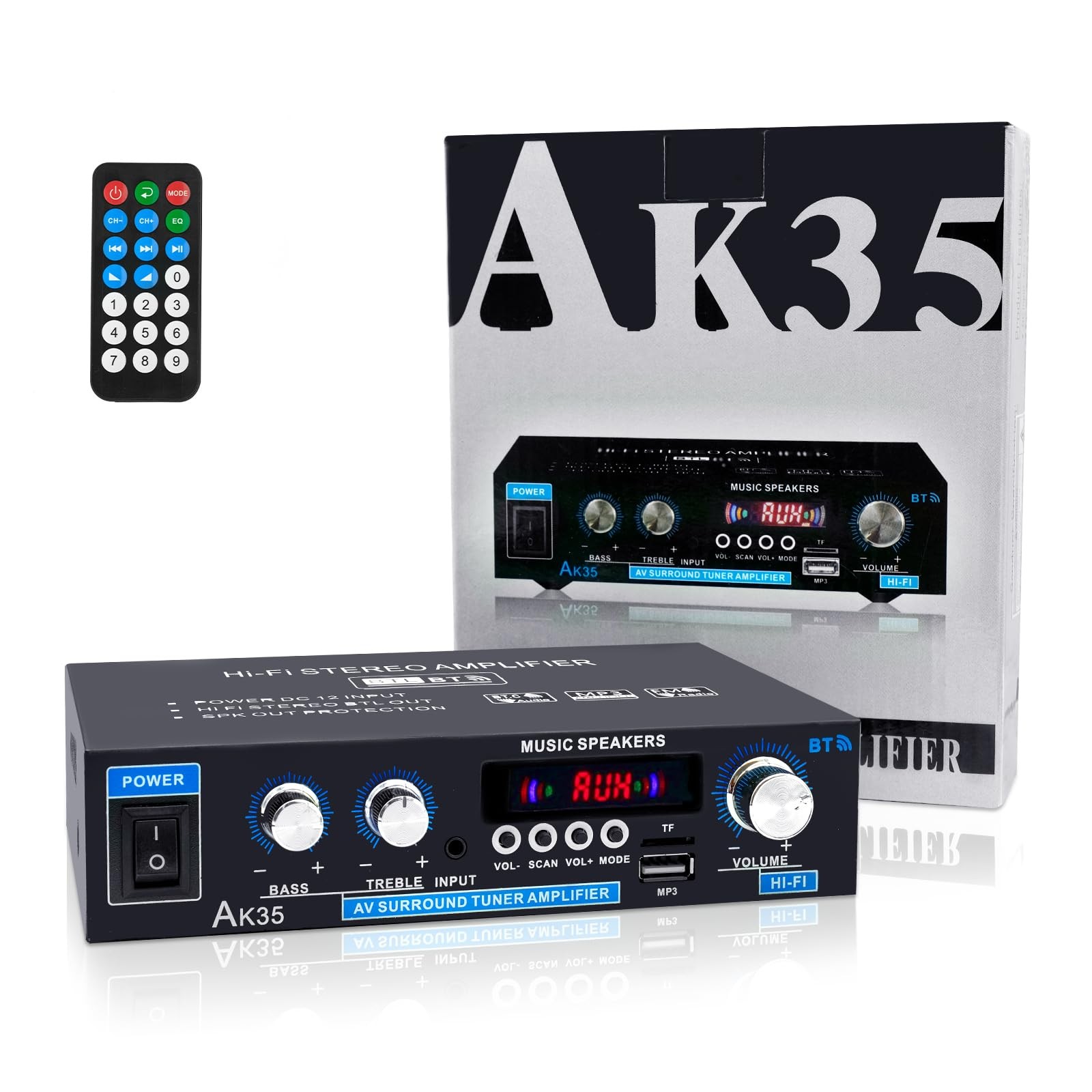 Home Audio Amplifier Receivers 200W Bluetooth 5.0 RMS 30W x 2 AK35 AK35, Dark