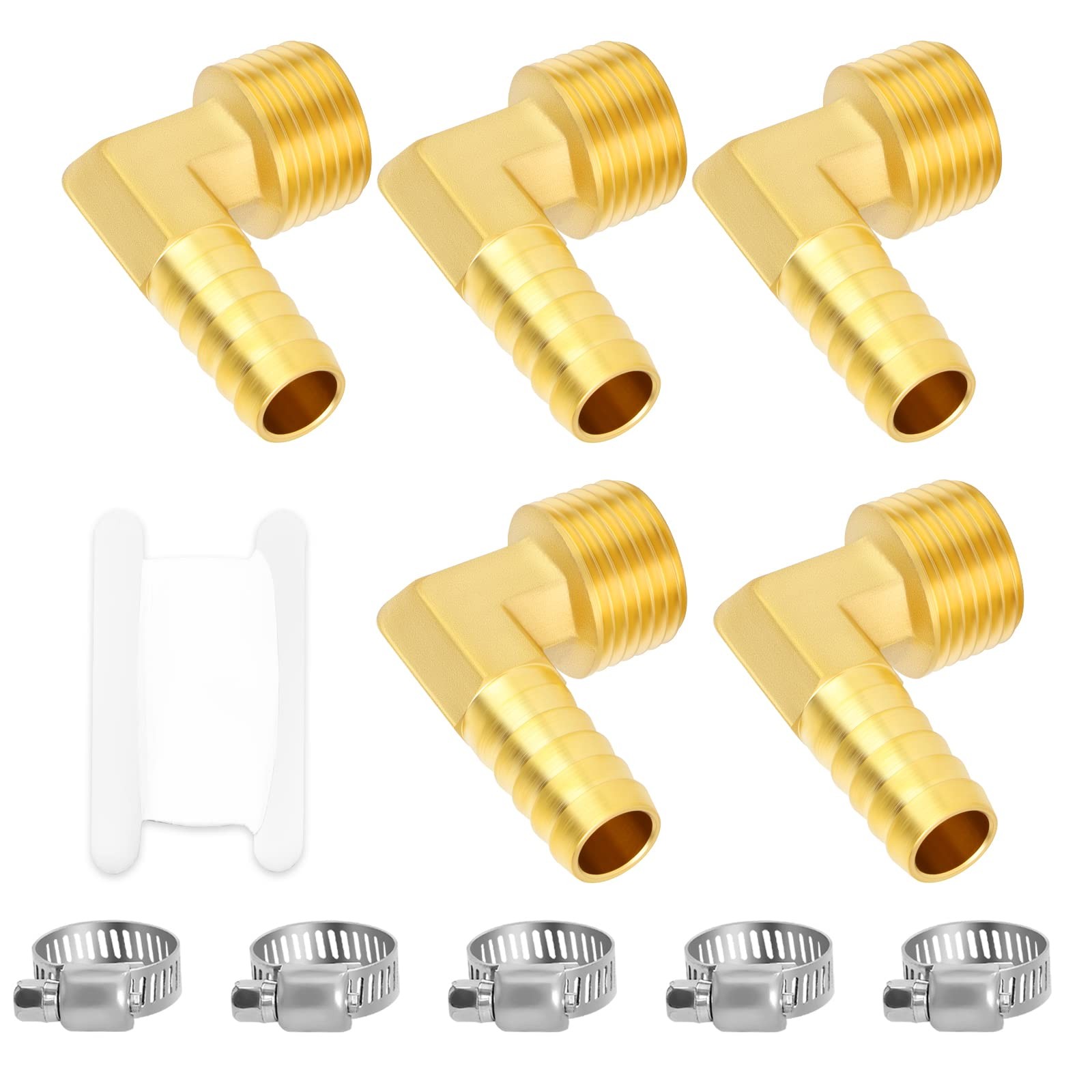 GASHER 5PCS Brass Hose Barb Reducer 90 Degree Elbow 1/4" NPT to 3/8" Barb Hos...