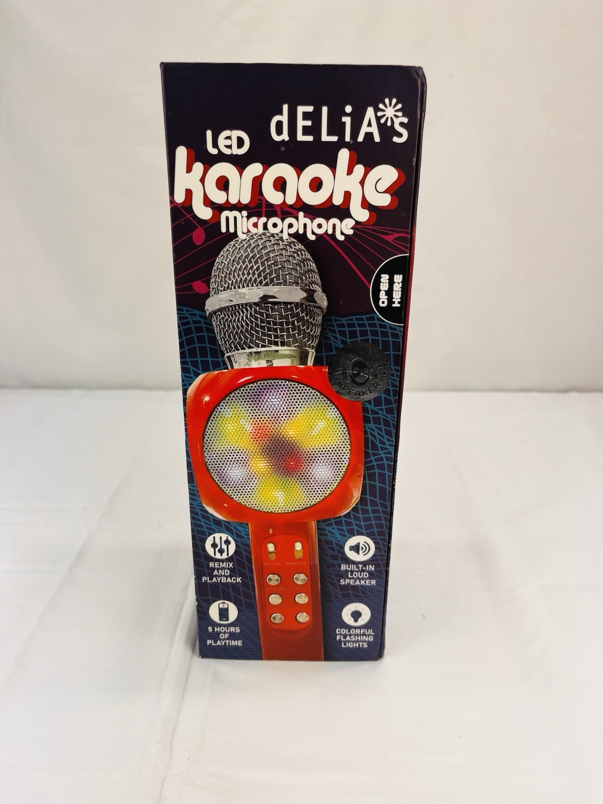 Delias Led Handheld Karaoke Microphone.  RED Built in Speaker. 5hrs of Playtime.