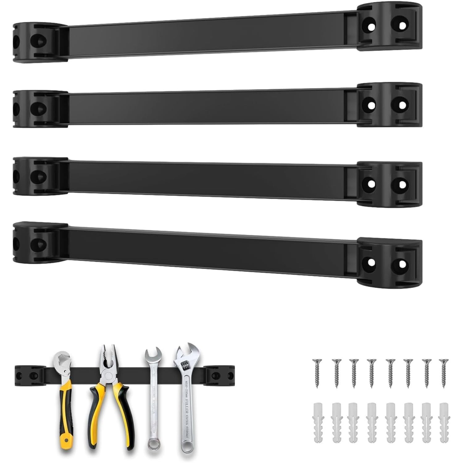 4 Pack 12" Magnetic Tool Holder Bar Rack Heavy Duty PVC Coated Steel Black