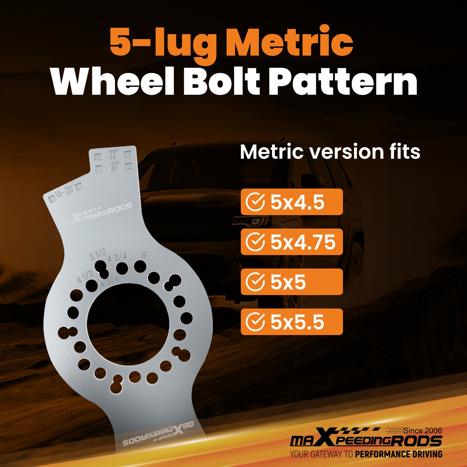Tire Offset Measuring Tool for 5 Bolt Pattern Wheel Fitment 14-22"