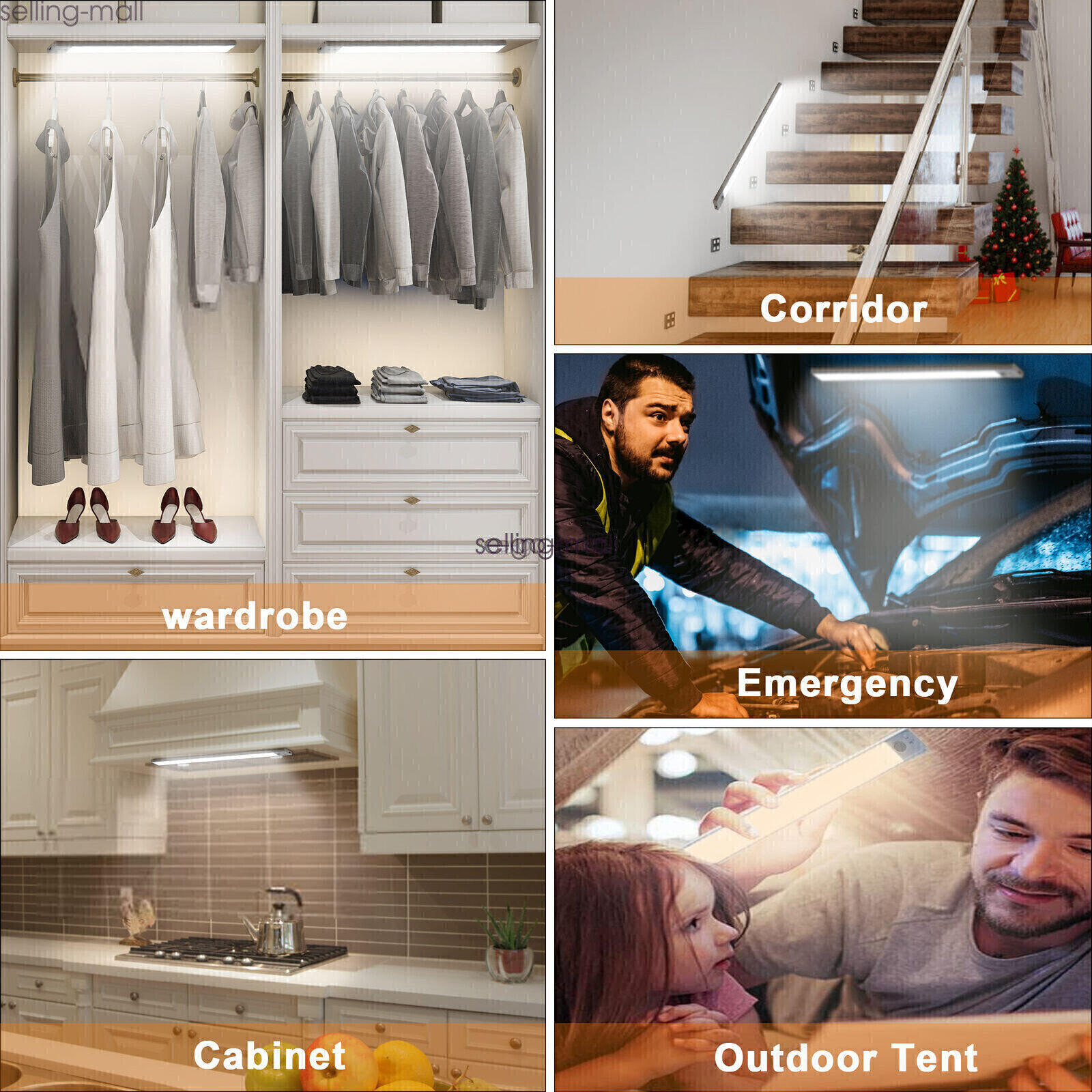80/104/146 LED Under Cabinet Lighting Motion Sensor Stick-on Night Light Bar