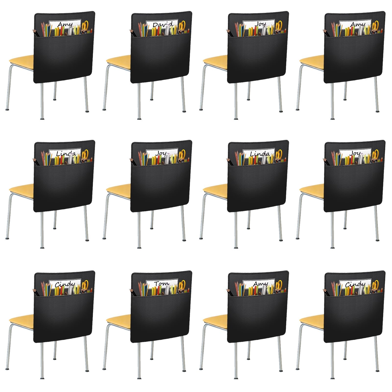 12 Pack Black Classroom Chair Pockets 17x18 Inch Student Chair Pockets with 2