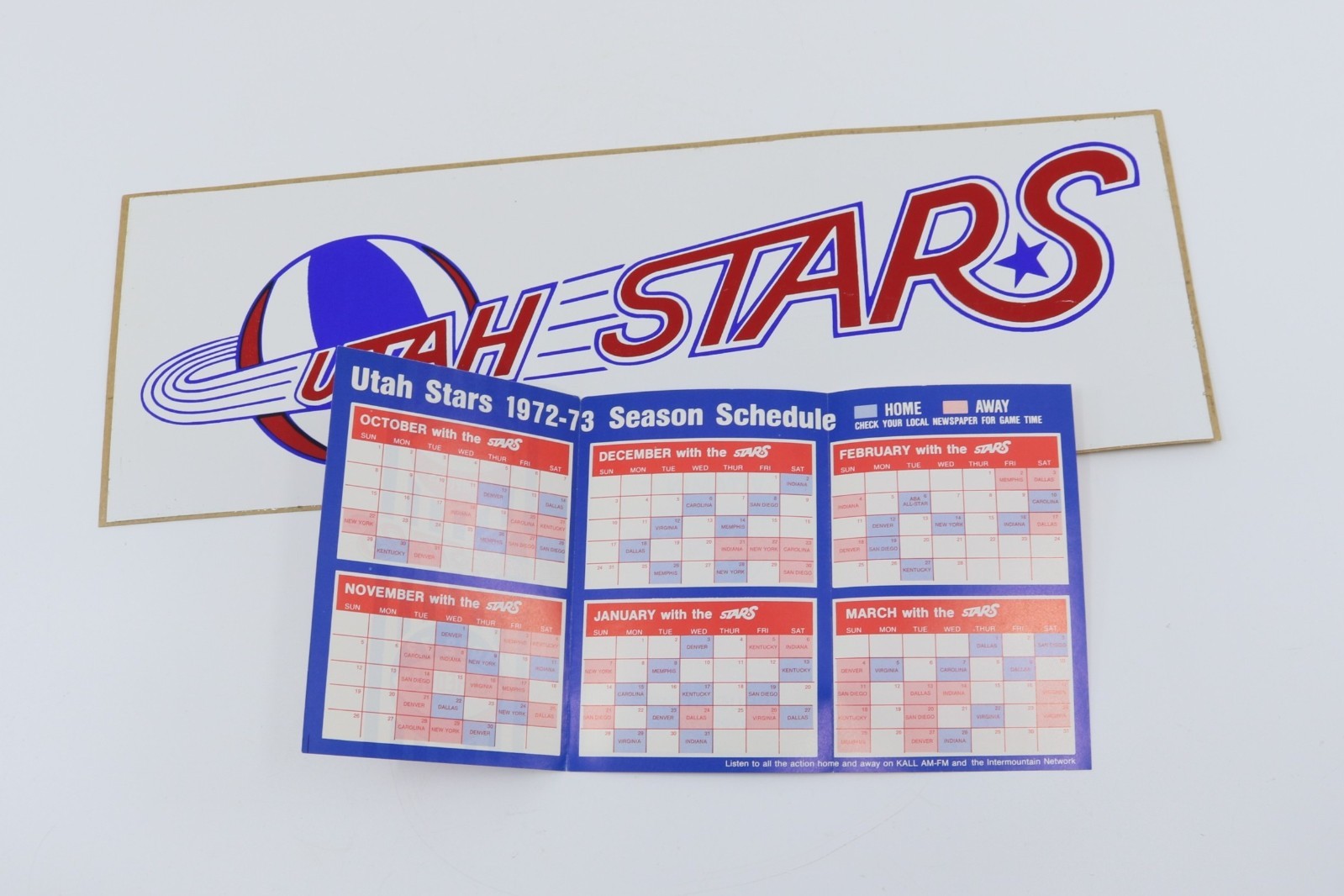 Utah Stars 1971 ABA Champs Never Used Bumper Sticker & 1971-2 Schedule COA 7354