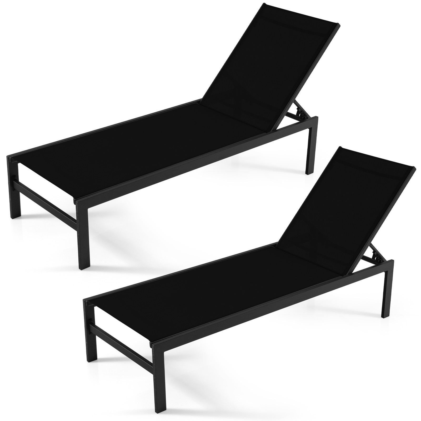Patiojoy 2 PCS 6-Position Chaise Lounge Chair Outdoor Adjustable Recliner Beach