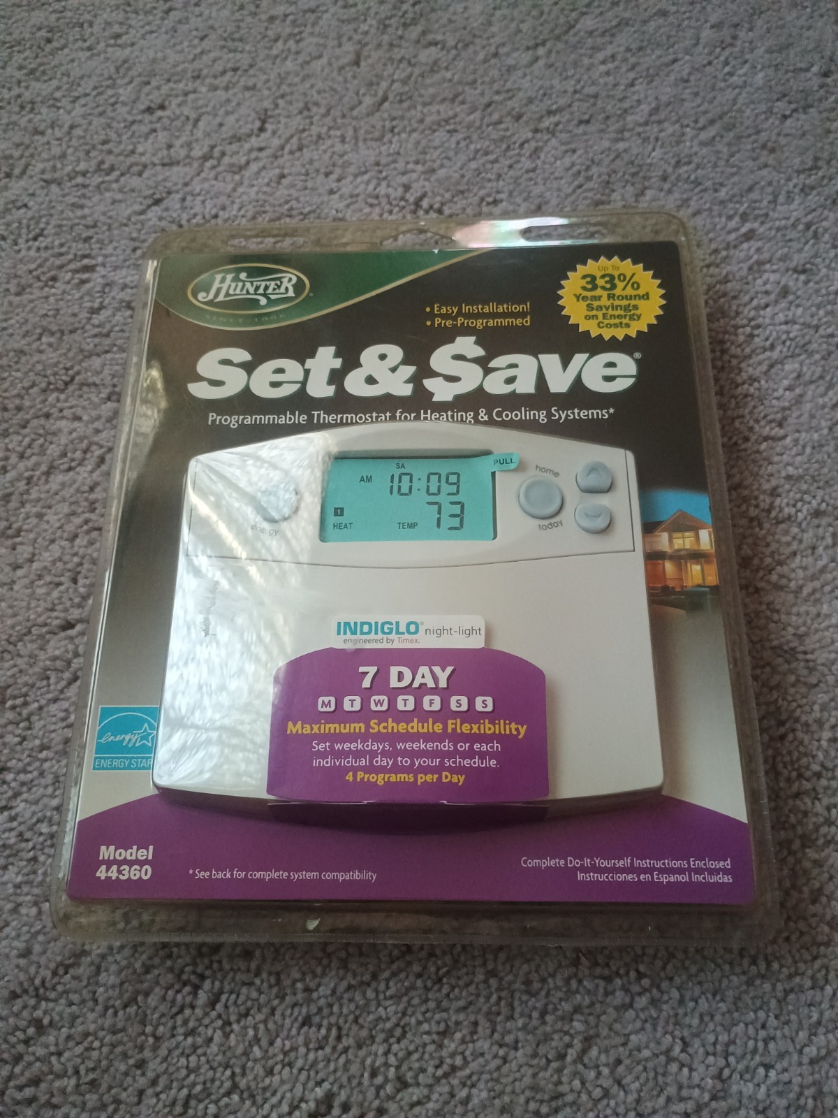 Hunter Set & Save Programmable Thermostat Model 44360 New