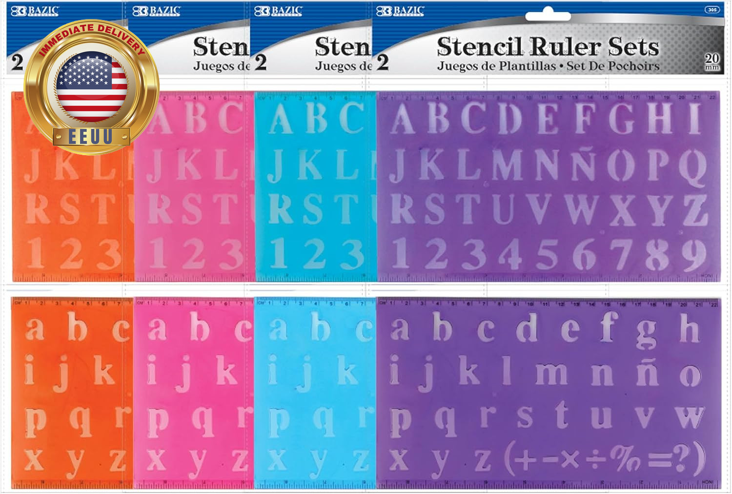 BAZIC 20 Mm Transparent Lettering Stencil Ruler Sets, 2 per Pack (305-24P) ⭐️⭐️⭐