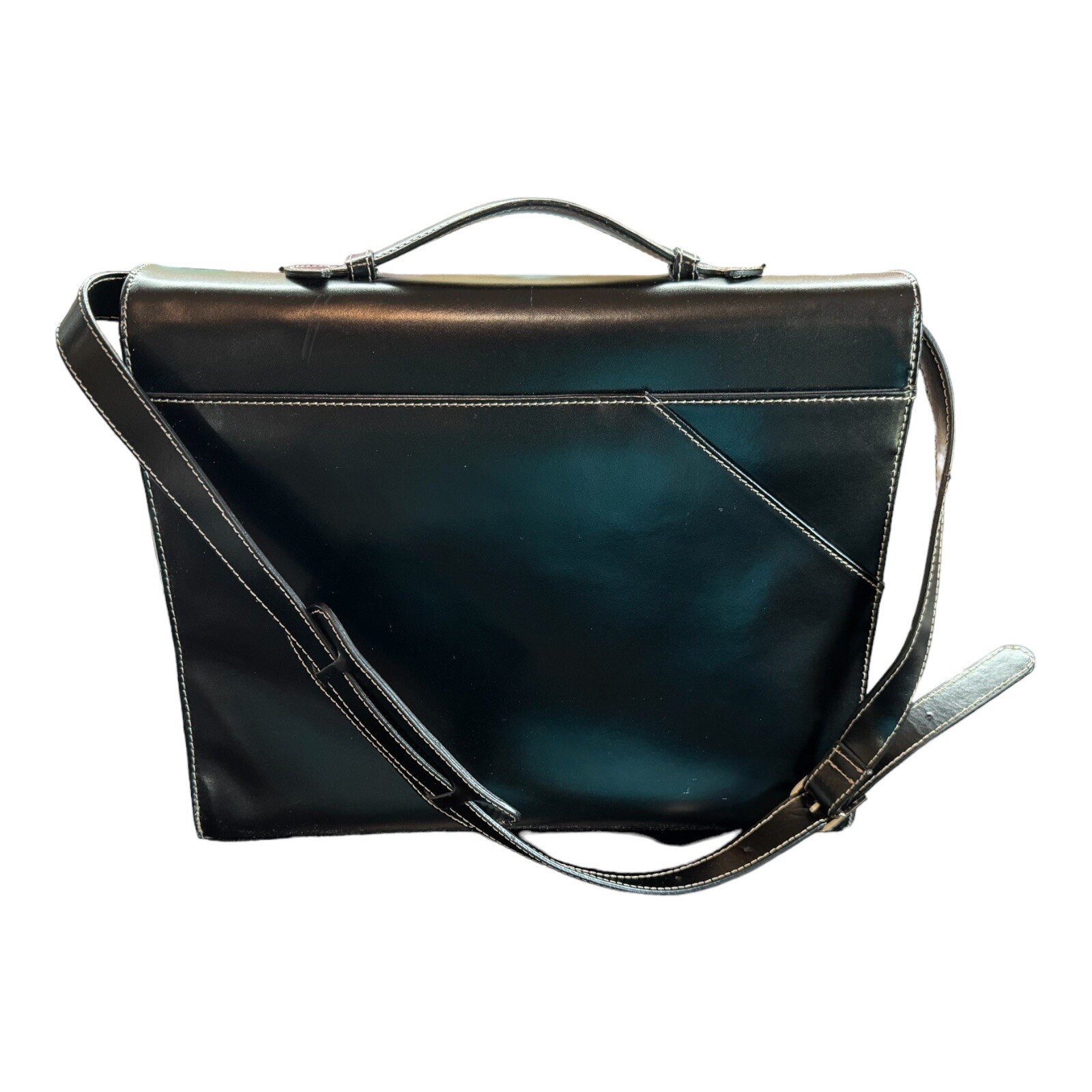 Wilson’s Leather Black Computer Messenger Bag Front Zippers Strap