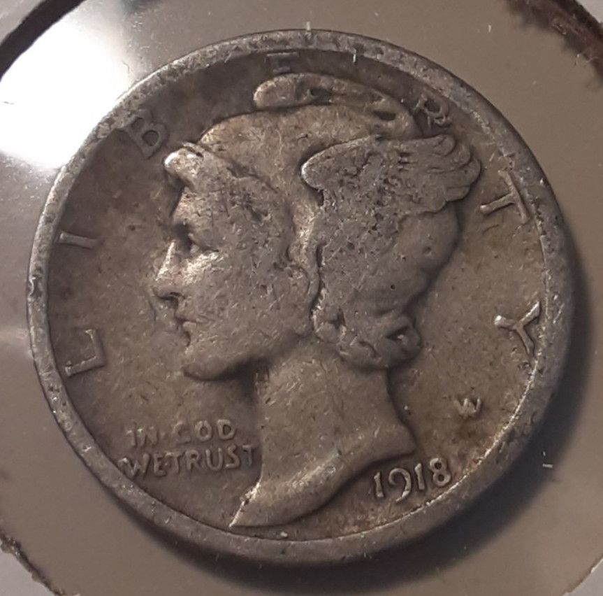 1918 Mercury Dime 10c Philadelphia Mint 90% Silver (#55a-5033/RBV)