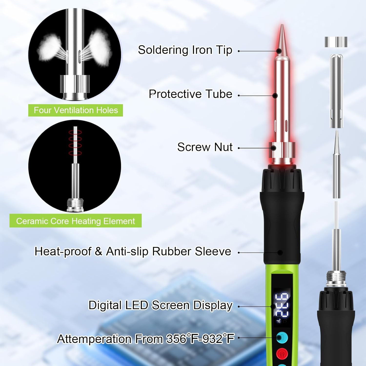 Soldering Iron Kit, 100W Soldering Gun with LED Digital Display, Adjustable Temp