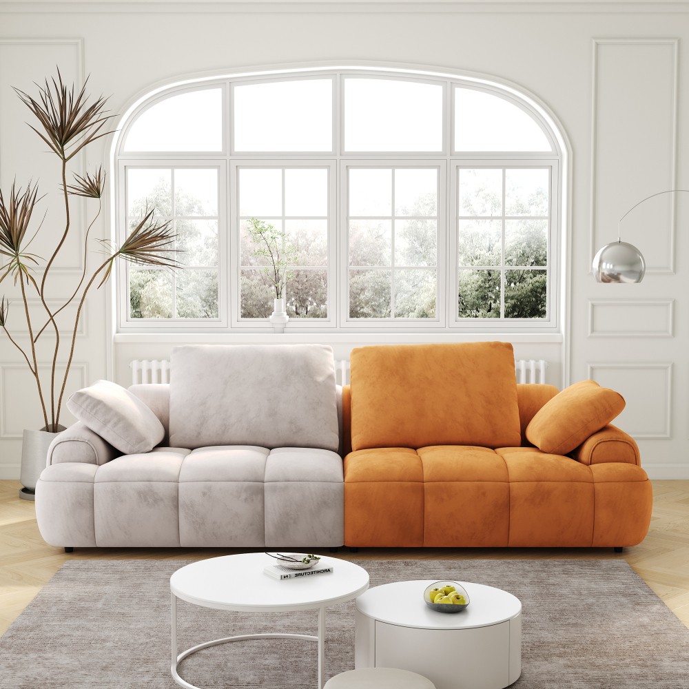 Modern 2-Seat Sofa Gray Yellow Suede Velvet Sofa Upholstered Free Shipping