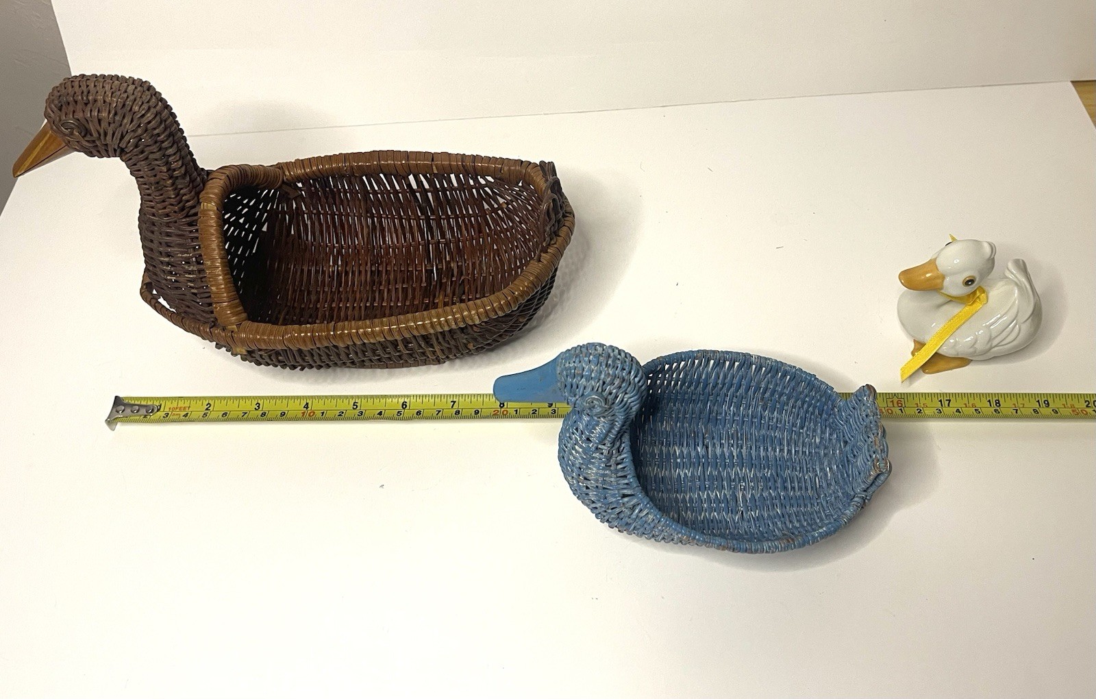 Vtg Ducks-2 Wicker Rattan Basket Wooden Beak 1 HOMCO cottagecore Farmhouse