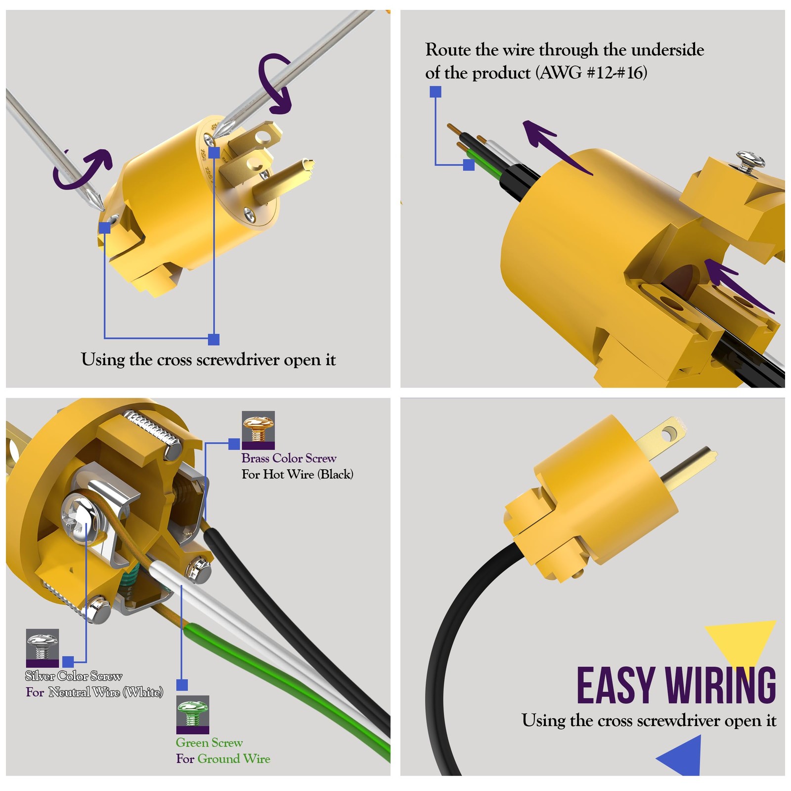 ENERLITES Electrical Replacement Plug & Connector Set, 1 Pack, Yellow