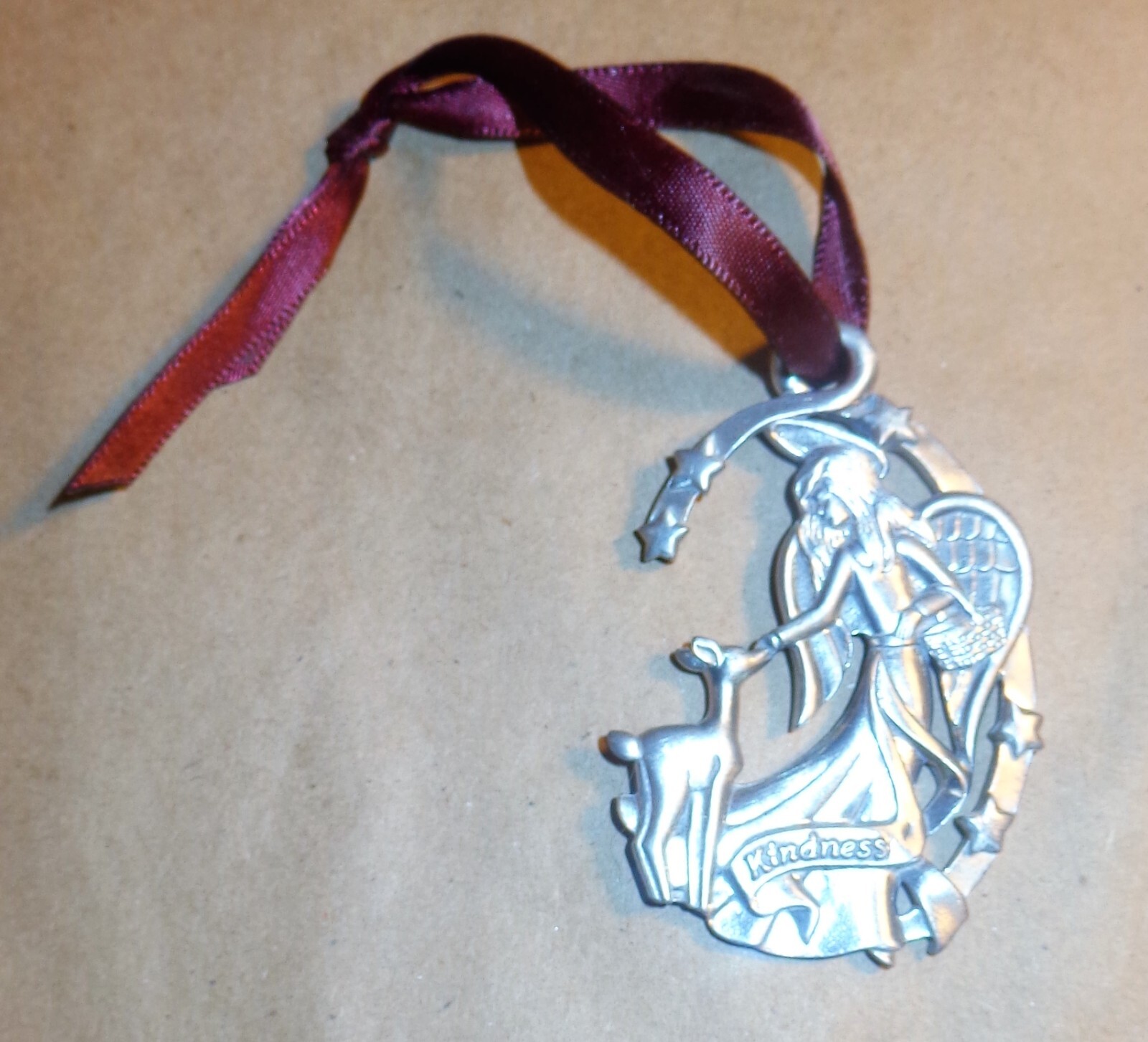 HTF VTG LONGABERGER BASKET PEWTER METAL TIE-ON 1999 KINDNESS ANGEL DEER ORNAMENT