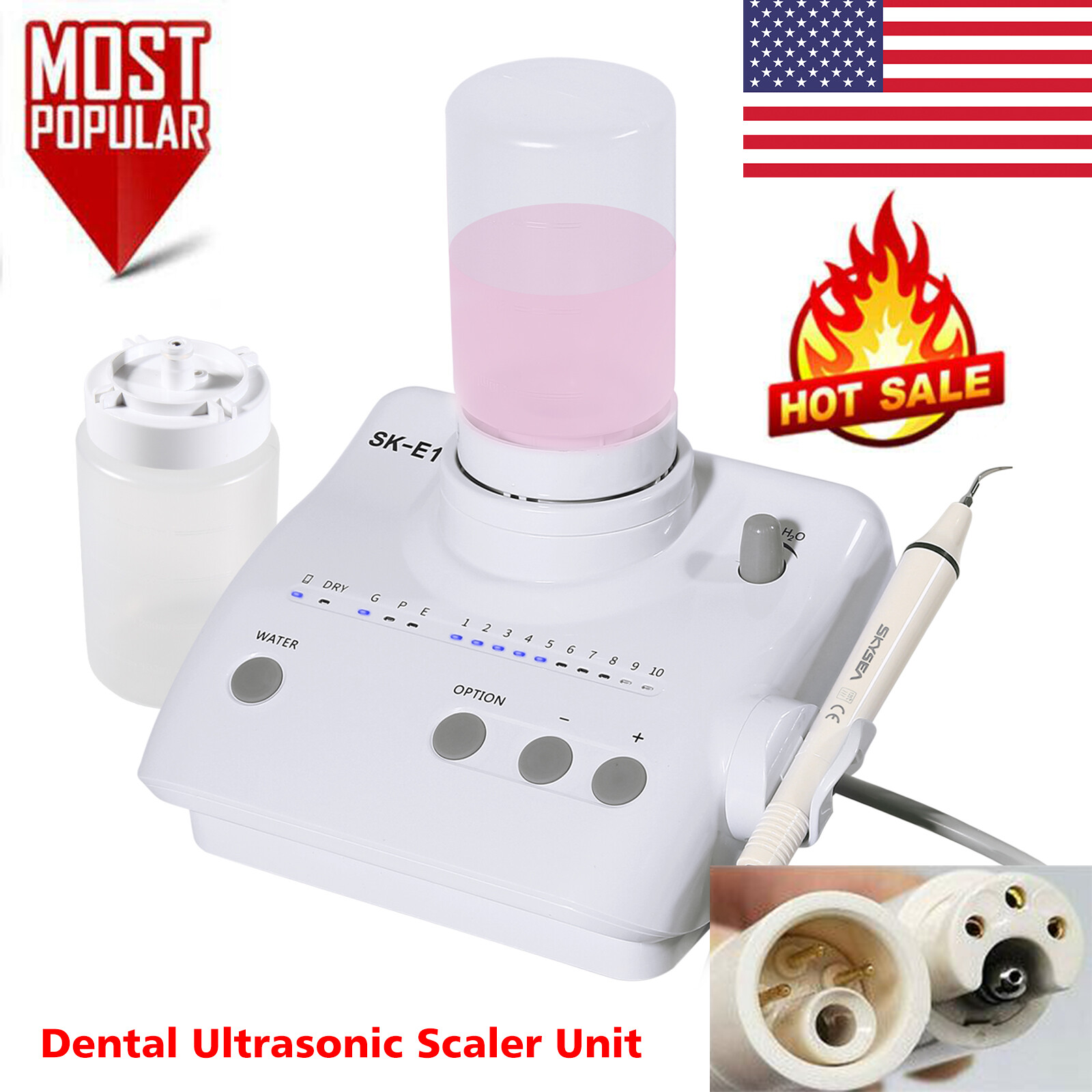 Dental Portable Ultrasonic Piezo Scaler 2*Bottles Fit EMS Cavitron Woodpecker CE