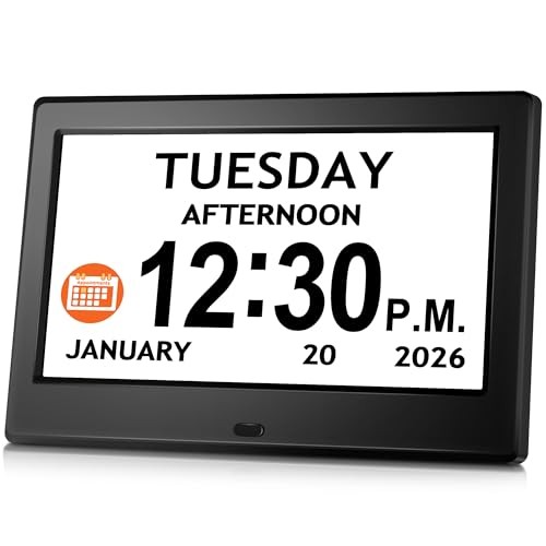 7'' Digital Clock, Dementia Clock With Date And Time, 10 Reminders, 6 7" Black