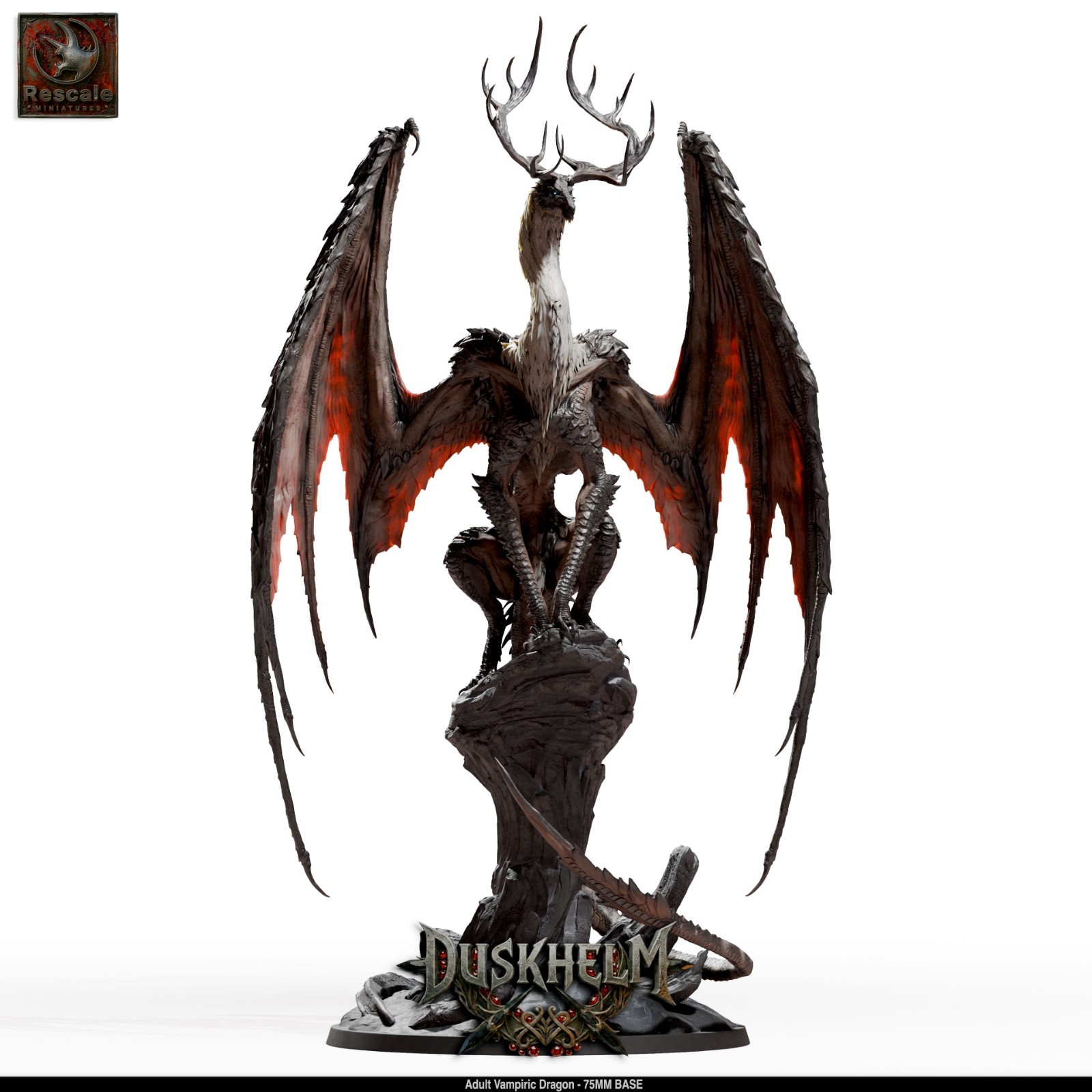 Adult Vampiric Dragon Undead Dragon DND Miniature TTRPG Resin Figure 75mm Base