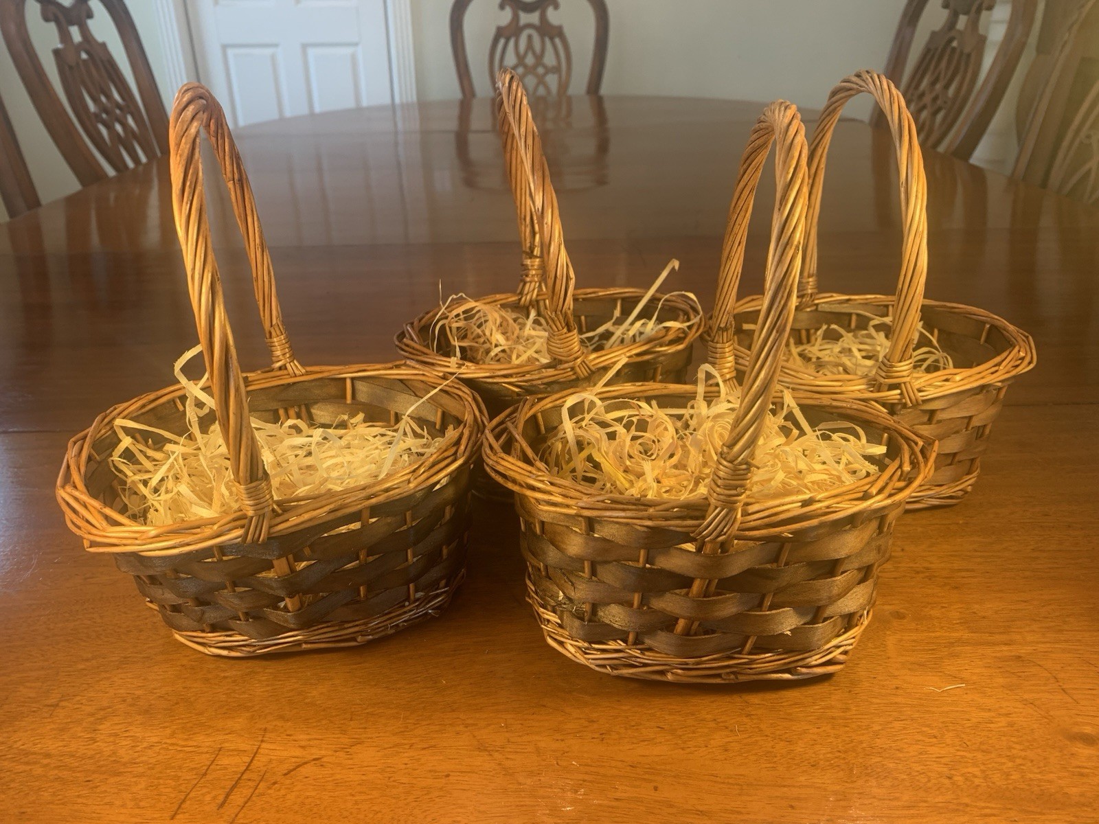 Set of 4 Wicker Baskets & Grass wHandles 7 1/4” X 6” X 3 3/4” X 9” Easter Decor