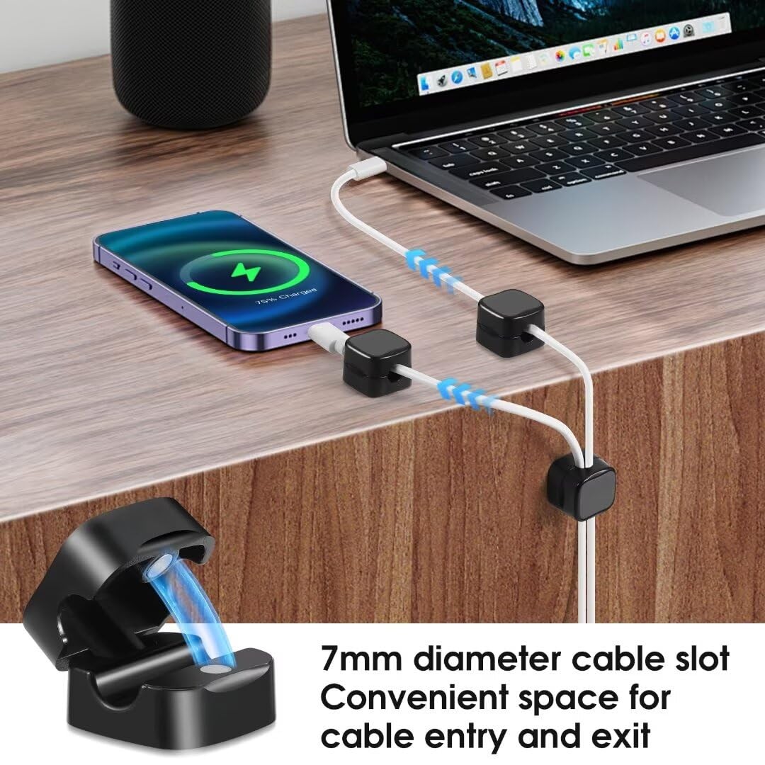VZZNN 12 Pack Cable Holders Clips Magnetic Desk Organizer Black、White