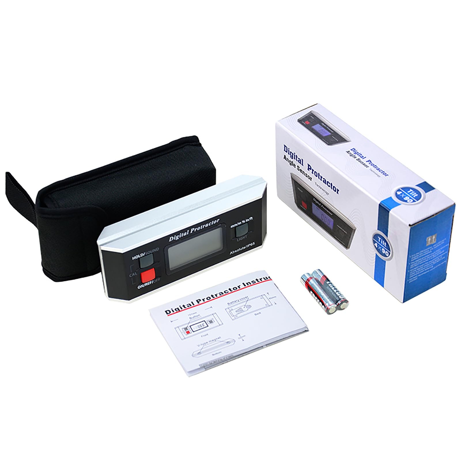 Black V-Groove Digital Angle Finder with Backlight Display - High-Precision I...