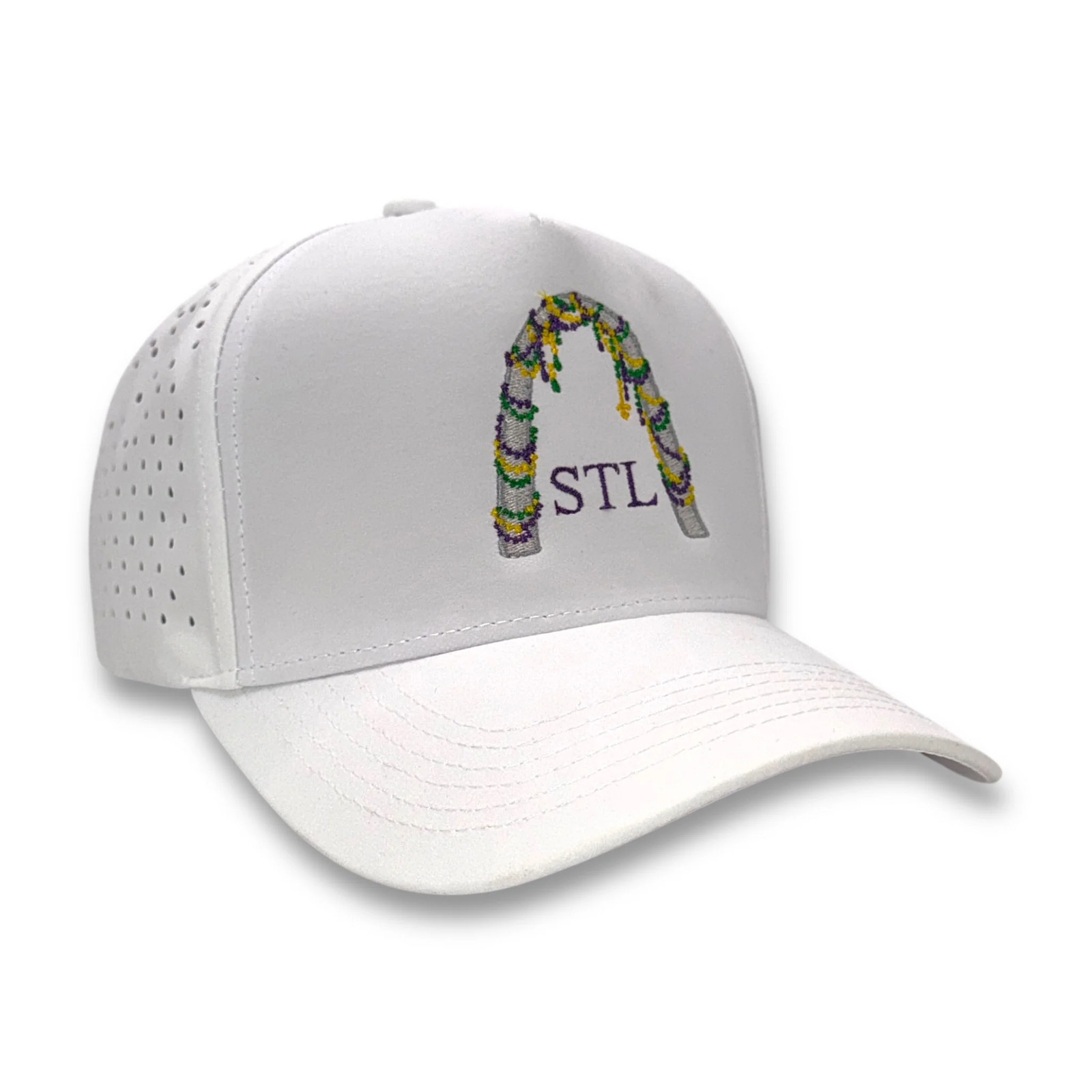 St. Marti Gras White Performance Embroidered Hat Mad Capper