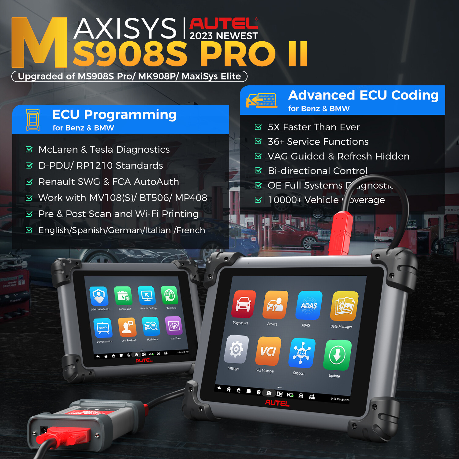 Autel MaxiSys MS908S PRO II 2023 J2534 Programming Diagnostic Tool OBD2 Scanner