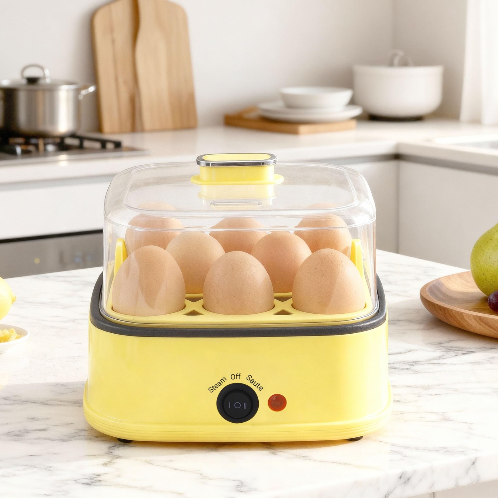 Loftychef 8-in-1 Electric Egg Cooker & Bite Maker, Rapid 3L, Yellow