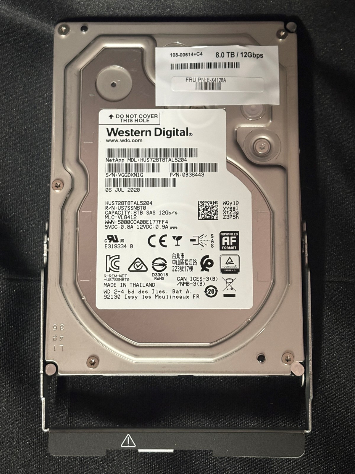 NetApp E-X4128A  8TB SAS P12 Disk Drive - 12Gbps - HUS728T8TAL5204 - 0B36443