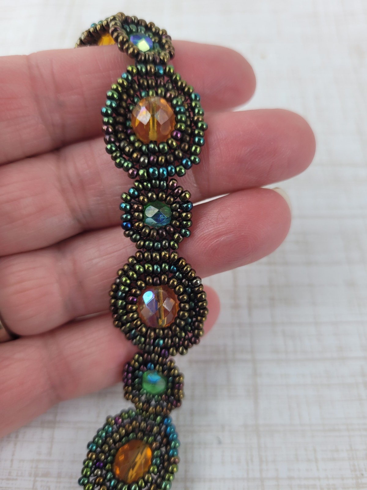 Iridescent Seed Bead Bracelet 7" Magnetic Clasp