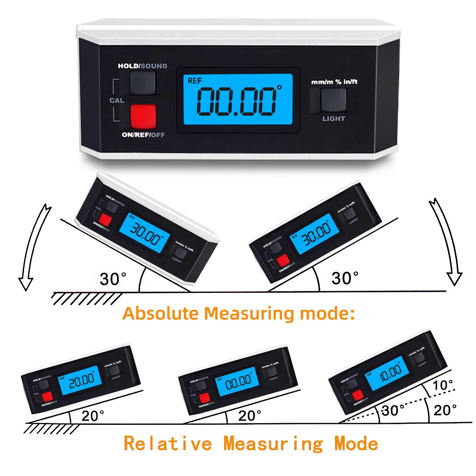 Black V-Groove Digital Angle Finder with Backlight Display - High-Precision I...