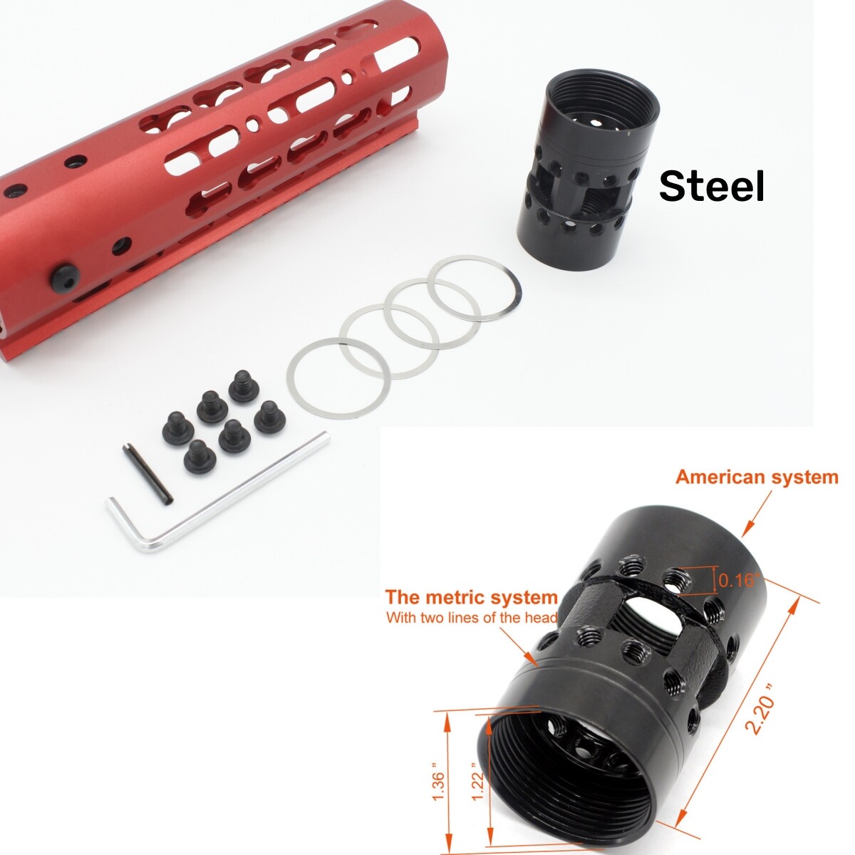 Ultralight Aluminum/ Steel Barrel Nut For NSR Key mod or Mlock Hander guard