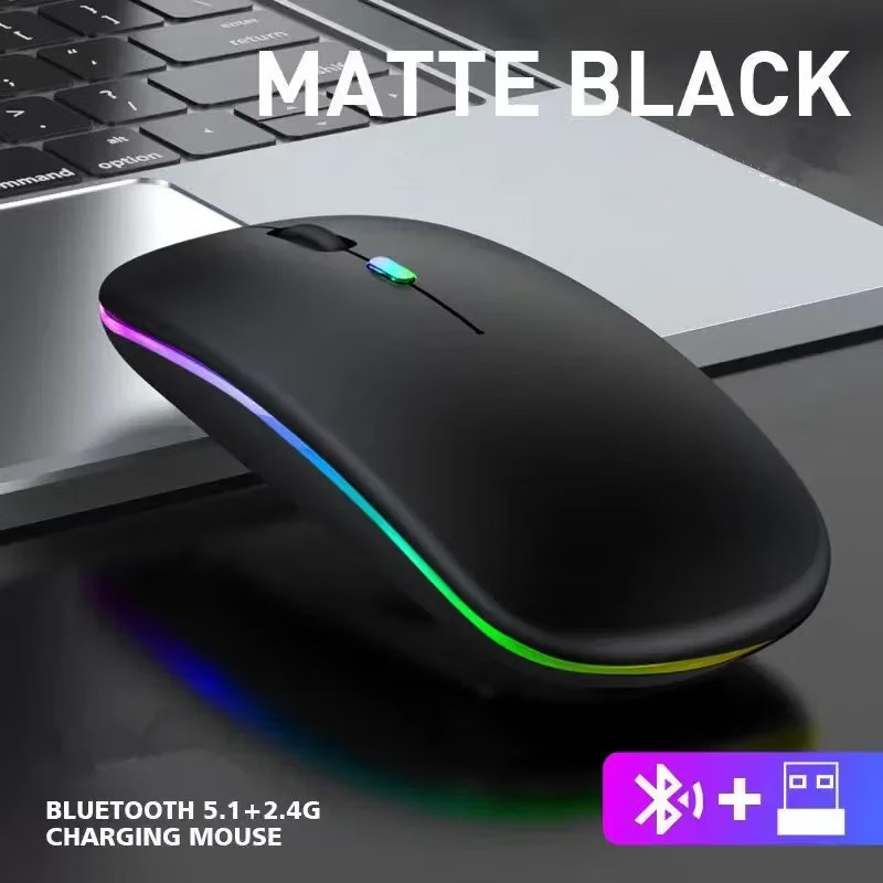 Color: black - Tablet Phone Computer Bluetooth Wireless Mouse Charging Luminous