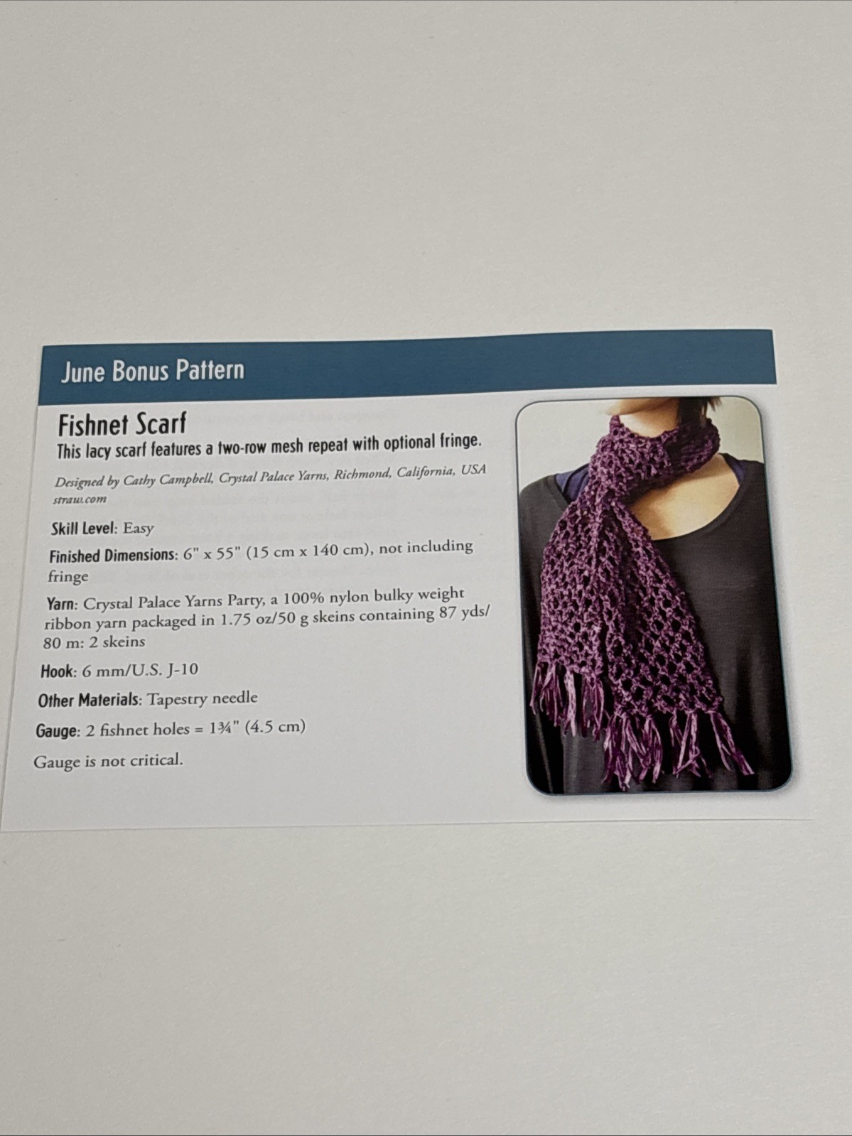 Fishnet Scarf Crochet Pattern Card Page