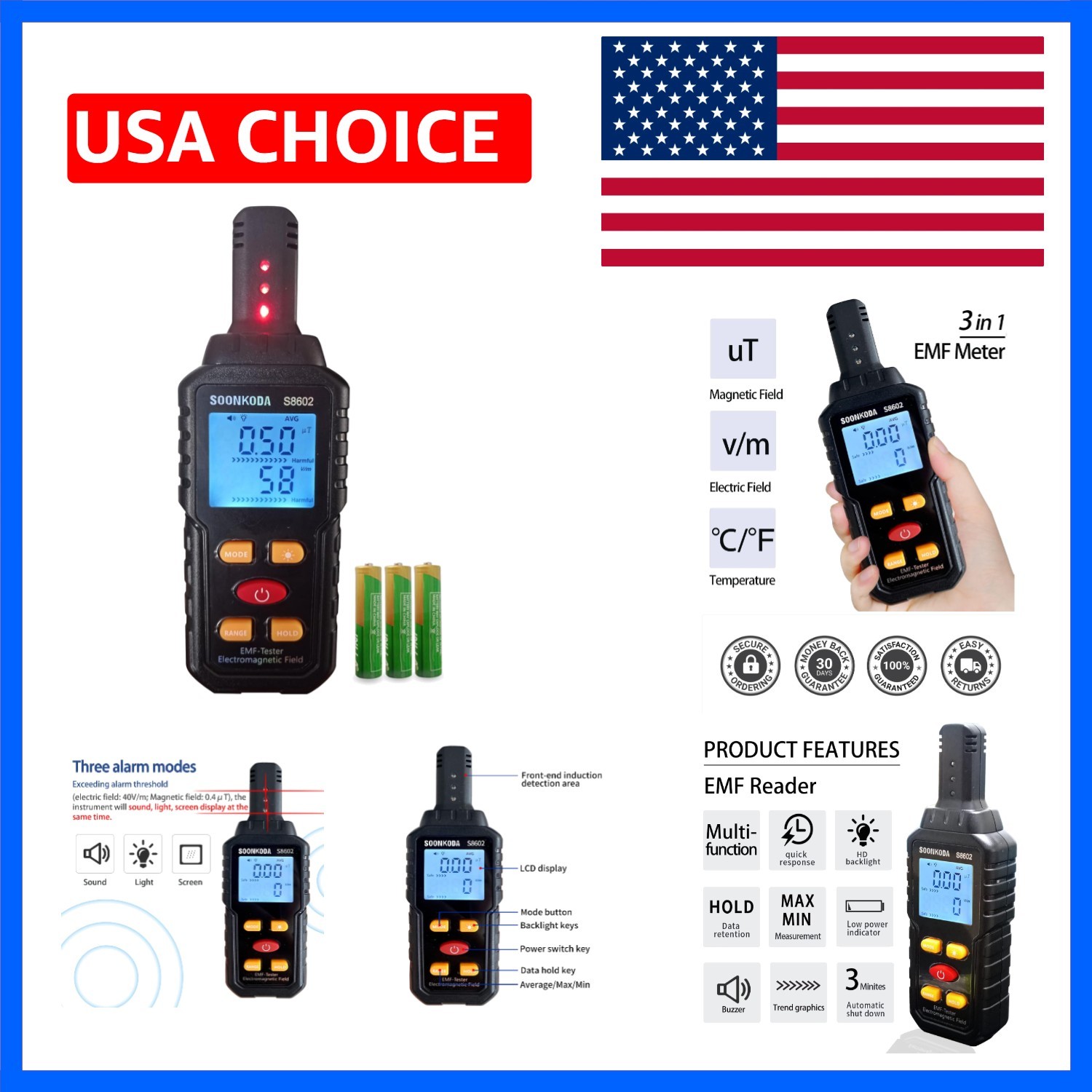 3 in 1 EMF Meter,EMF Reader,Electromagnetic Field Radiation Detector,EMF Test...