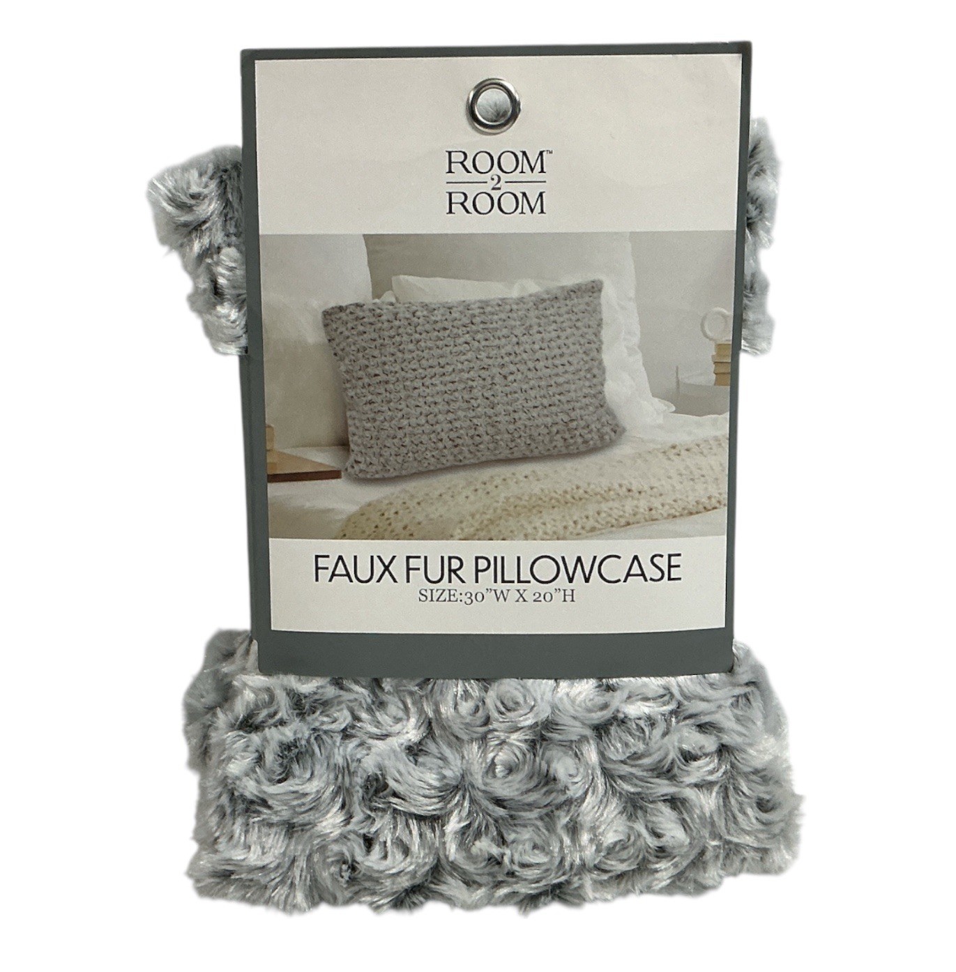 Room 2 Room Faux Fur Pillowcase Cover Gray Color  30” W  X  20” H New