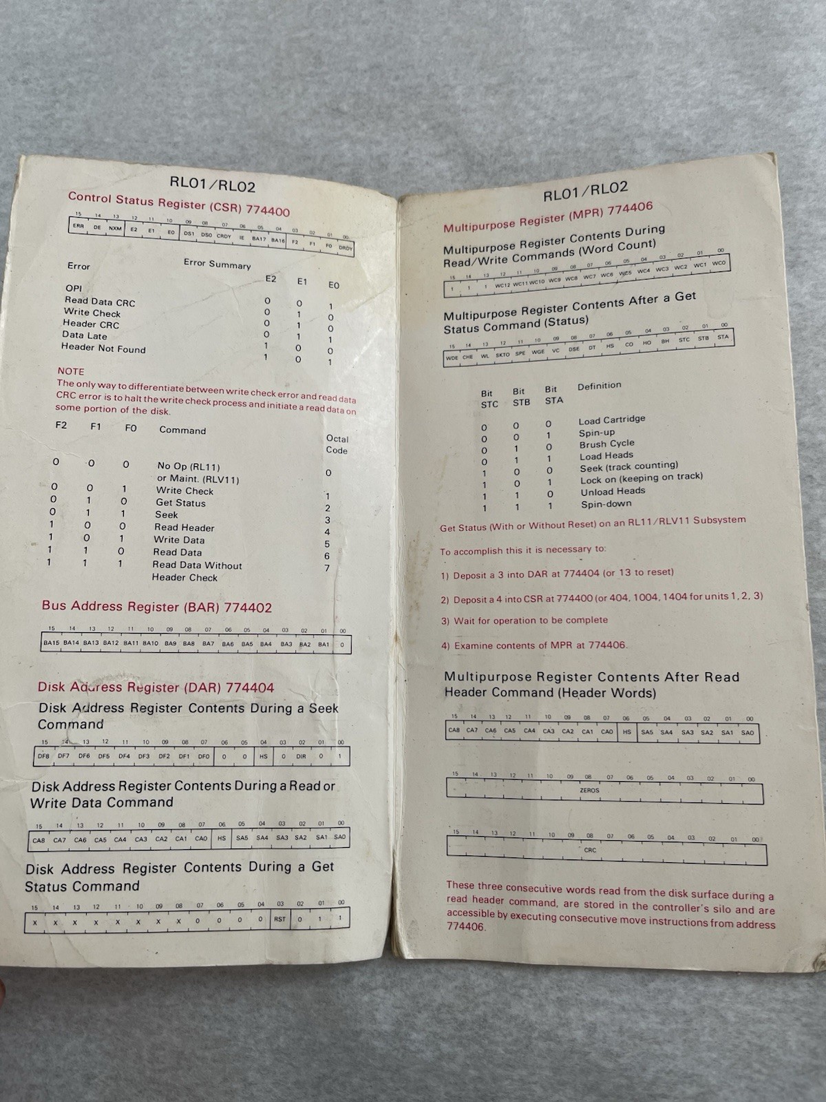 DEC PDP 11 DecDisk SubSystem Register Quick Reference Card EH 18955 18/80
